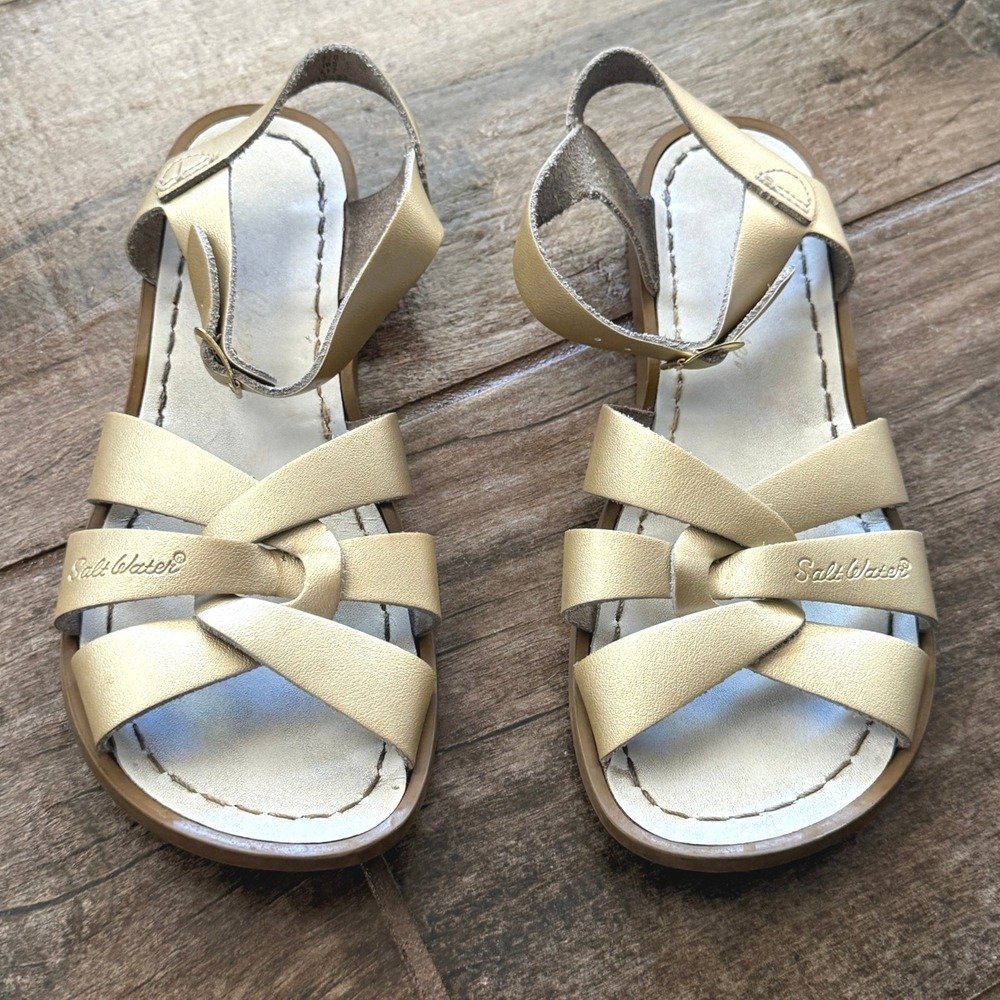 Salt‎ Water By Hoy Kids Original Gold Leather Sandals, 5
